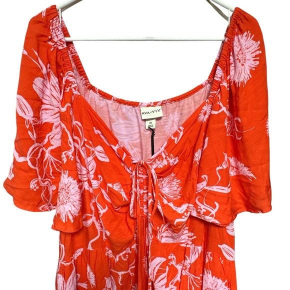 Ava & Viv Orange & Pink Floral Maxi Dress with Front Slit on Left size 2X - Picture 5 of 8